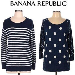 BUNDLE!! Banana Republic - 2 navy cotton blend sweaters (stripes and polka dots)